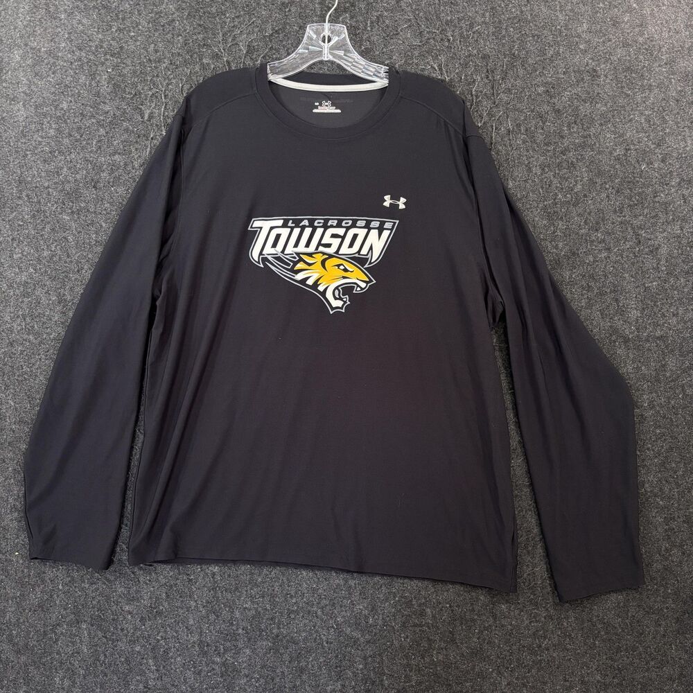 Towson Tigers Lacrosse Shirt Men's Large Black Long Sleeve Under Armour HeatGear